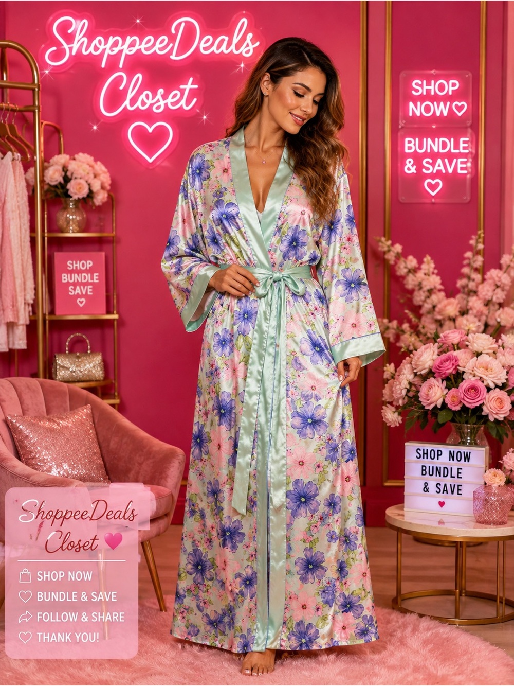 Jones New York Floral Satin Full-Length Robe – Size 2X